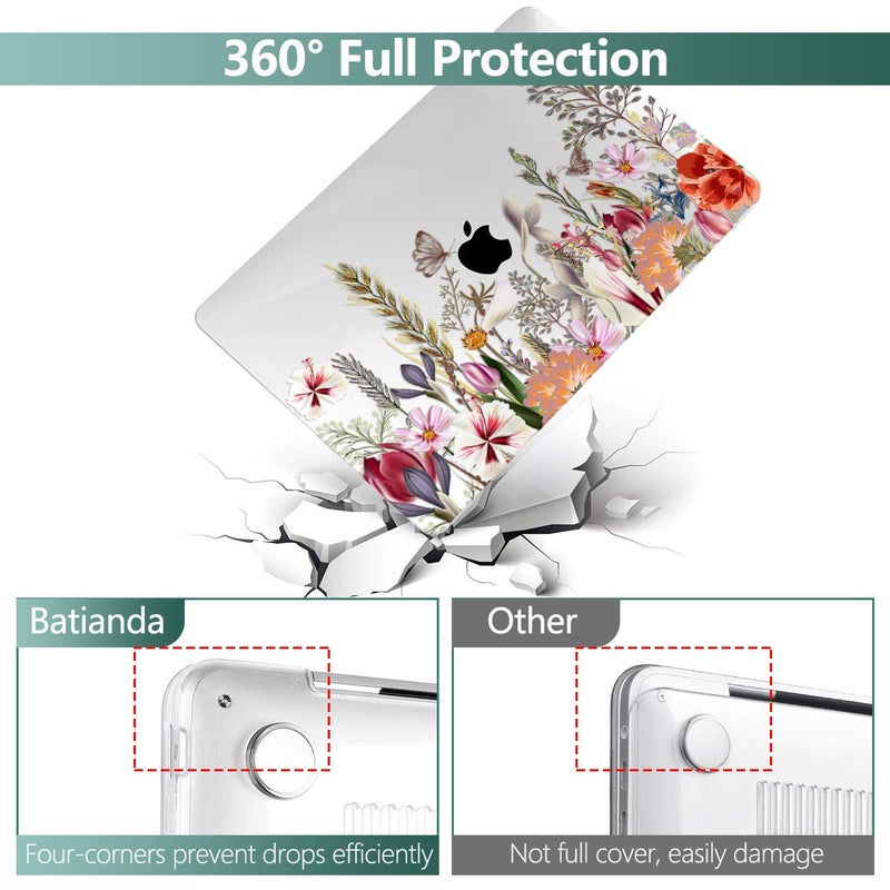 Batianda Case for M2 Chip MacBook Pro 13 inch 2022 2021 2020 Release Model: A2338 M1/A2289/A2251, Lovely Plastic Hard Shell Case with Keyboard Cover Screen Protector,Flower and Butterfly - Image 4